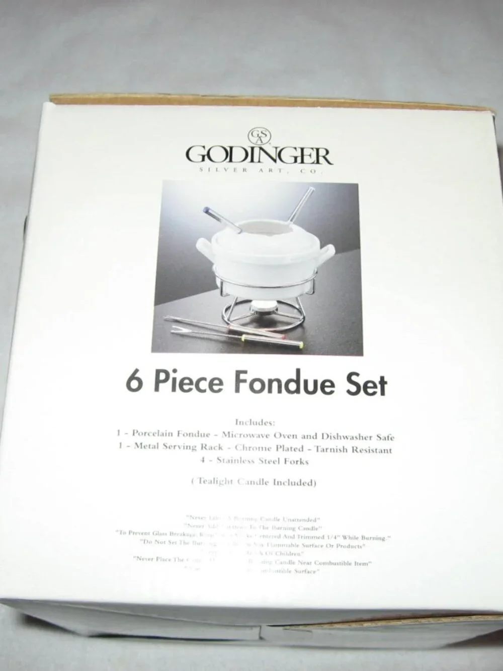 Godinger 6pc Fondue Set Porcelain Pot 4 Forks NIB